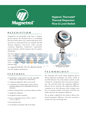 TD2-7H01-074 datasheet - Hygienic Thermatel^ Thermal Dispersion Flow & Level Switch