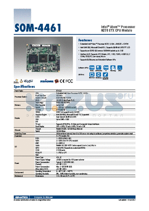 SOM-4461RZ2-S6A2E datasheet - Intel^ Atom Processor N270 ETX CPU Module