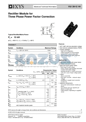 VUI30-12N1 datasheet - Rectifier Module for Three Phase Power Factor Correction