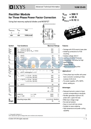VUM25-05E datasheet - Rectifier Module for Three Phase Power Factor Correction