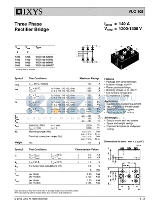 VUO105 datasheet - Three Phase Rectifier Bridge