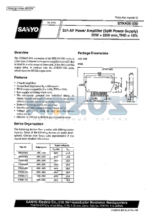 STK405-010 datasheet - 2ch AF Power Amplifier (Split Power Supply) 20W  20 W min, THD =10%
