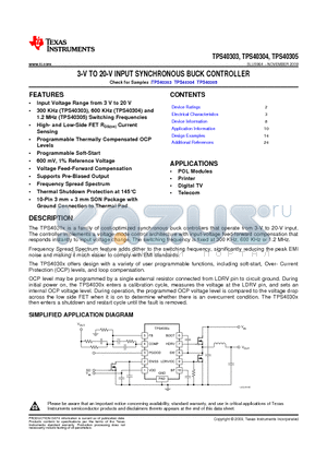 TPS40303DRCT datasheet - 3-V TO 20-V INPUT SYNCHRONOUS BUCK CONTROLLER