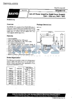 STK405-030 datasheet - 2ch AF Power Amplifier (Split Power Supply) 70W  70W min, THD =10%