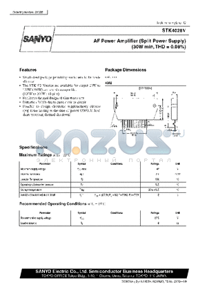 STK4028 datasheet - AF Power Amplifier (Split Power Supply) (30 W min, THD = 0.08%)