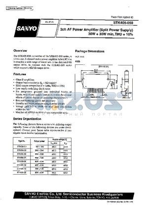 STK405-120 datasheet - 2ch AF Power Amplifier (Split Power Supply) 30W  30W min, THD =10%