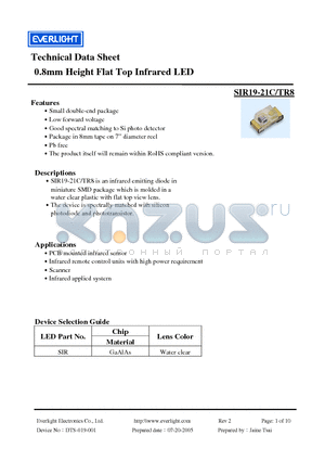SIR19-21C/TR8 datasheet - 0.8mm Height Flat Top Infrared LED