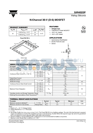 SIR402DP datasheet - N-Channel 30-V (D-S) MOSFET