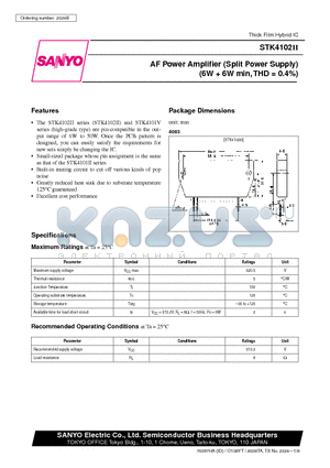 STK4102II datasheet - AF Power Amplifier (Split Power Supply) (6W  6W min, THD = 0.4%)