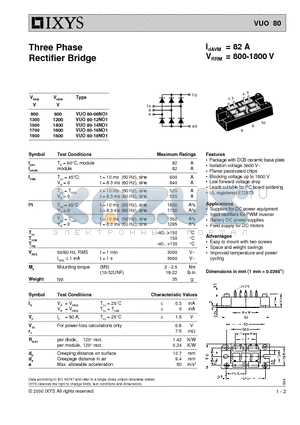 VUO80-12NO1 datasheet - Three Phase Rectifier Bridge