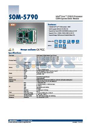 SOM-5790FG-U2A1E datasheet - Intel^ Core i7/i5/i3 Processor COM-Express Basic Module