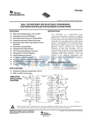TPS51020 datasheet - DUAL, VOLTAGE MODE, DDR SELECTABLE, SYNCHRONOUS, STEP-DOWN CONTROLLER FOR NOTEBOOK SYSTEM POWER
