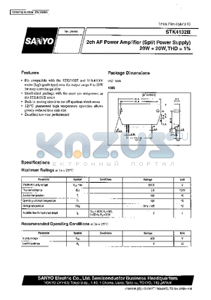 STK4132II datasheet - 2ch AF Power Amplifier (Split Power Supply) 20W  20 W, THD =1%