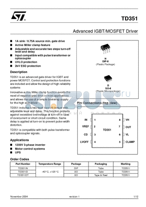 TD351IDT datasheet - Advanced IGBT/MOSFET Driver