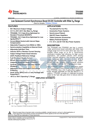 TPS43061RTER datasheet - Low Quiescent Current Synchronous Boost DC-DC Controller with Wide VIN Range