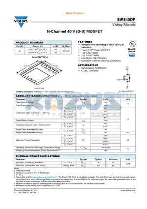 SIR640DP-T1-GE3 datasheet - N-Channel 40 V (D-S) MOSFET