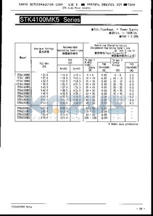 STK4110MK5 datasheet - 2ch./1packge, - Power Supply 6W/ch. ~ 100W/ch. THD=0.08%