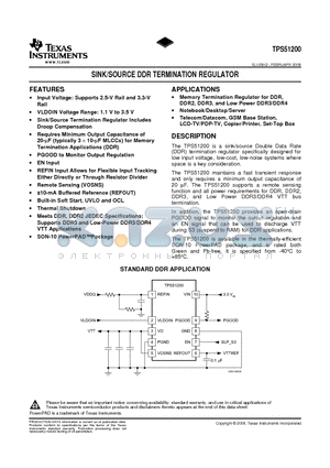TPS51200DRCRG4 datasheet - SINK/SOURCE DDR TERMINATION REGULATOR
