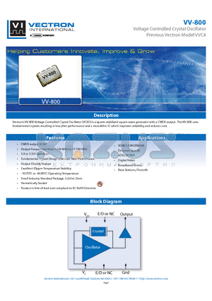 VV-800_12 datasheet - Voltage Controlled Crystal Oscillator Previous Vectron Model VVC4
