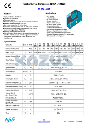 TD400A datasheet - Topstek Current Transducers