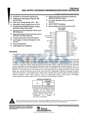 TPS5120QDBTRQ1 datasheet - DUAL OUTPUT, TWO-PHASE SYNCHRONOUS BUCK DC/DC CONTROLLER