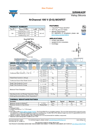 SIR846ADP datasheet - N-Channel 100 V (D-S) MOSFET