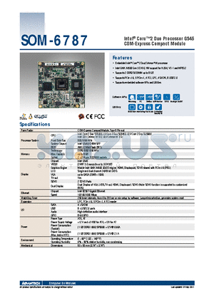 SOM-6787FG-S2A1E datasheet - Intel^ Core2 Duo Processor GS45 COM-Express Compact Module