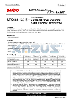 STK415-130-E datasheet - 2-Channel Power Switching Audio Power IC, 100W100W