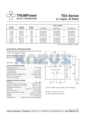 TD5-25D1215 datasheet - DC/DC CONVERTERS 2:1 Input, 25 Watts