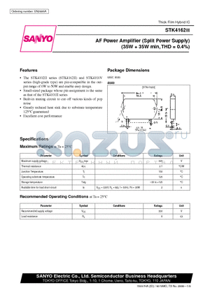 STK4162II datasheet - AF Power Amplifier (Split Power Supply) (35W  35W min, THD = 0.4%)