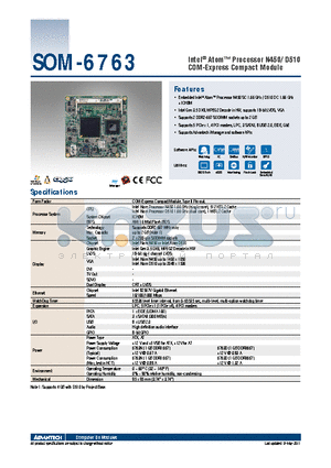 SOM-6763D-S6A1E datasheet - Intel^ Atom Processor N450/ D510 COM-Express Compact Module