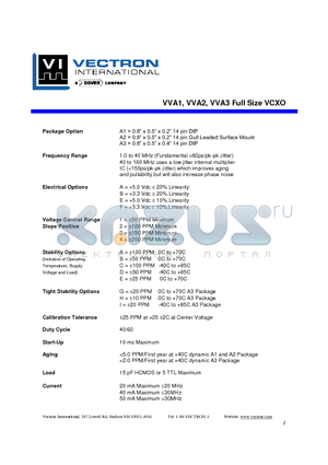 VVA1 datasheet - VVA1, VVA2, VVA3 Full Size VCXO