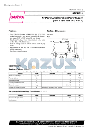STK4182II datasheet - AF Power Amplifier (Split Power Supply) (45W  45W min, THD = 0.4%)