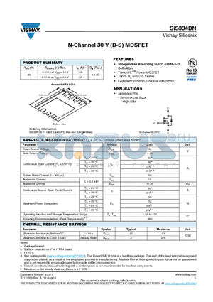 SIS334DN-T1-GE3 datasheet - N-Channel 30 V (D-S) MOSFET