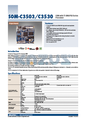 SOM-C3503-650BAE datasheet - COM with TI OMAP35 Series Processor