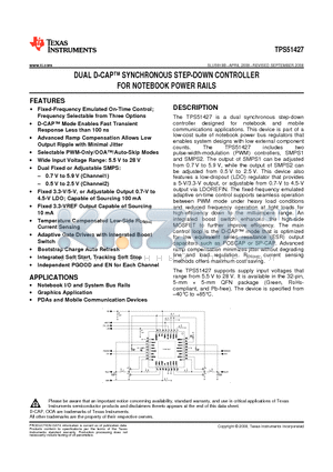 TPS51427RHBR datasheet - DUAL D-CATM SYNCHRONOUS STEP-DOWN CONTROLLER FOR NOTEBOOK POWER RAILS