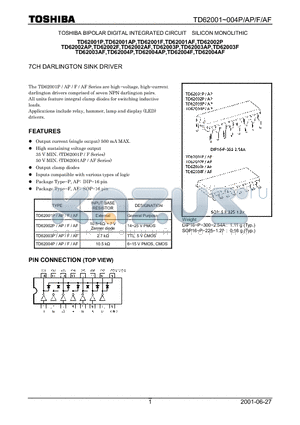 TD62001 datasheet - 7CH DARLINGTON SINK DRIVER