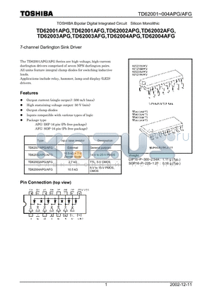 TD62001APG datasheet - TOSHIBA Bipolar Digital Integrated Circuit Silicon Monolithic