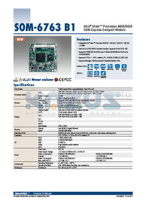 SOM-6763DZ-S8B1E datasheet - Intel^ Atom Processor N455/D525 COM-Express Compact Module