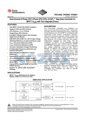 TPS51640ARSLR datasheet - Dual-Channel (3-Phase CPU/1-Phase GPU) SVID, D-CAP Step-Down Controller for
