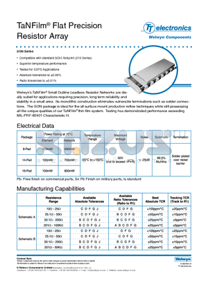 SON datasheet - TaNFilm^ Flat Precision Resistor Array