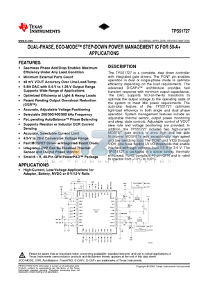 TPS5172RHAT datasheet - DUAL-PHASE, ECO-MODE STEP-DOWN POWER MANAGEMENT IC FOR 50-A APPLICATIONS