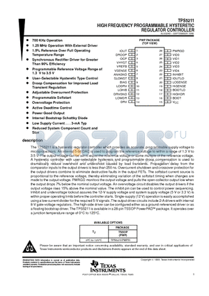TPS5211 datasheet - HIGH FREQUENCY PROGRAMMABLE HYSTERETIC REGULATOR CONTROLLER