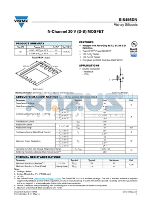 SIS456DN datasheet - N-Channel 30 V (D-S) MOSFET