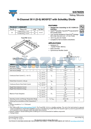 SIS782DN datasheet - N-Channel 30 V (D-S) MOSFET with Schottky Diode