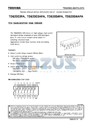 TD62003PA datasheet - 7CH DARLINGTON SINK DRIVER