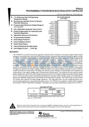 TPS5210DW datasheet - PROGRAMMABLE SYNCHRONOUS-BUCK REGULATOR CONTROLLER
