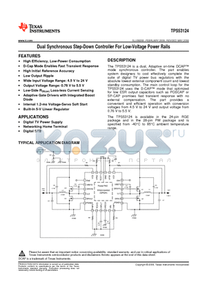 TPS53124RGER datasheet - Dual Synchronous Step-Down Controller For Low-Voltage Power Rails