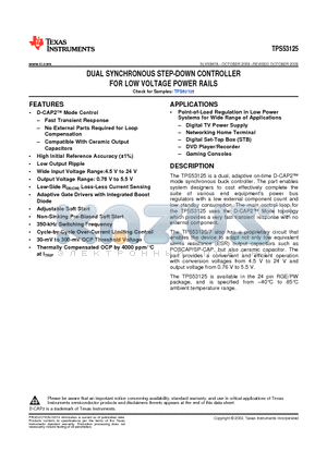 TPS53125RGER datasheet - DUAL SYNCHRONOUS STEP-DOWN CONTROLLER FOR LOW VOLTAGE POWER RAILS