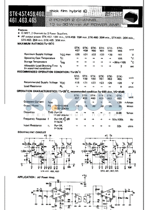 STK460 datasheet - 2 POWER 2 CHANNEL 10 to 30W min AF POWER AMP
